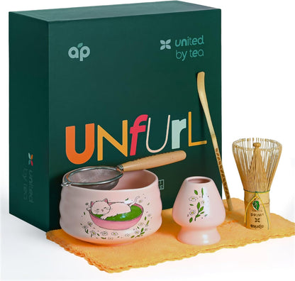Aprika Life Matcha Bamboo Whisk Set with Holder | 100 Prong Chasen, Bamboo Scoop & Glass Whisk Holder | Matcha Whisk and Holder Starter Kit