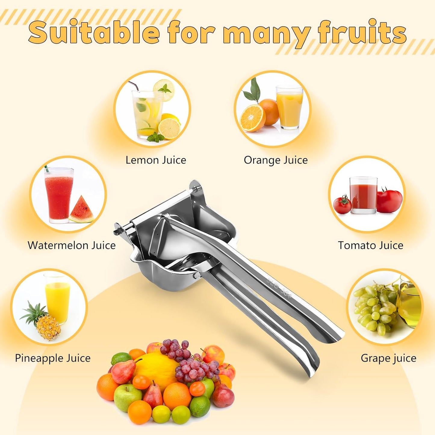Stainless Steel Manual Juicer, Orange Juice Squeezer, Lemon Squeezer Stainless Steel, Orange Juice Squeezer, Fruit Juicer for Watermelon Lemon Orange Grapes and Other Fruit