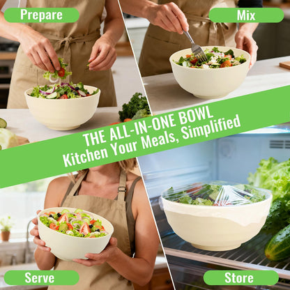 Wheat Straw Bowls Set with Lids, Unbreakable 40 OZ Cereal Bowls Set of 4, Salad Container for Lunch, Microwave & Dishwasher Safe Bowl Set for Kitchen, Picnic, RV, Camping, Multi