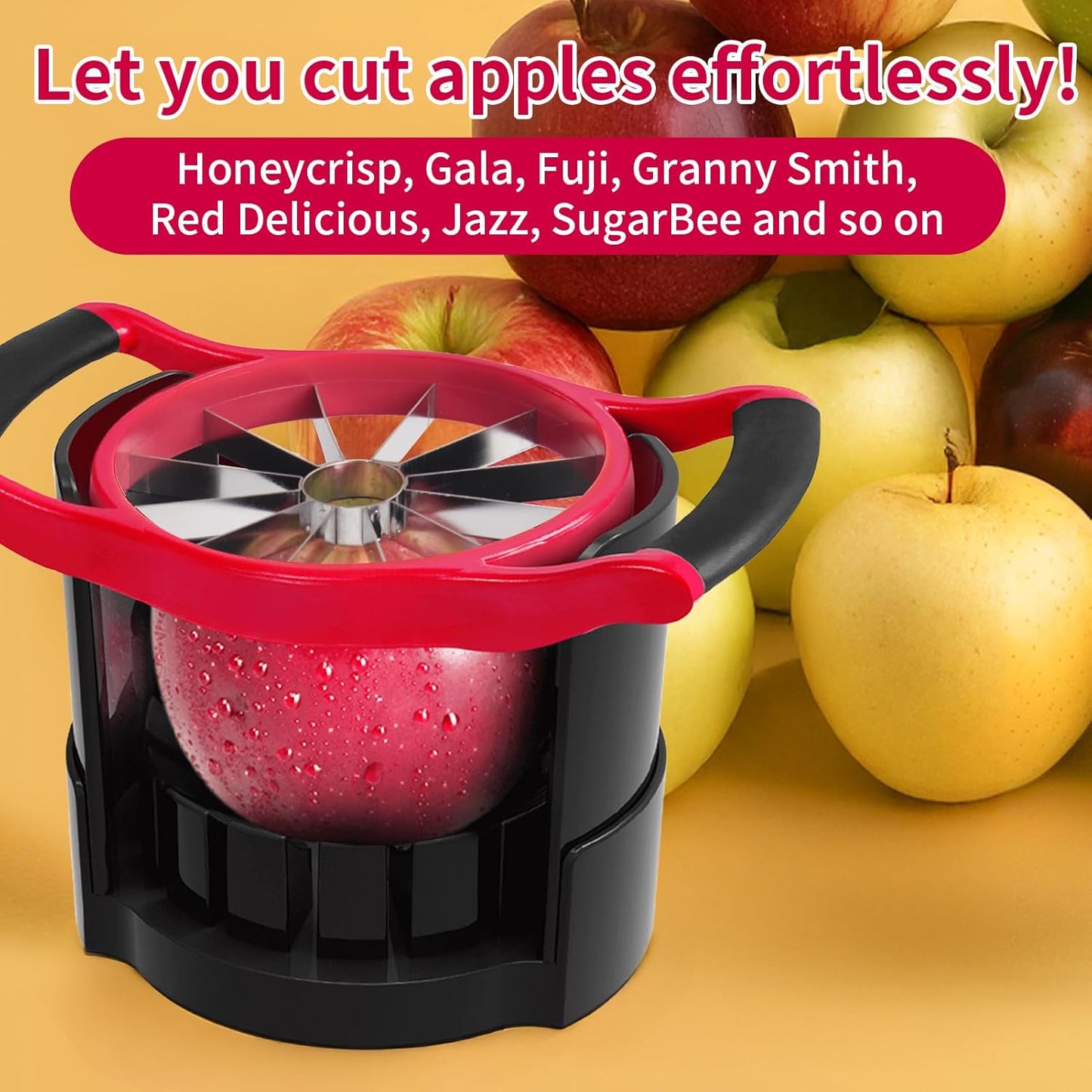 OOKUU Extra-Large Apple Slicer & Corer – 16-Blade Heavy Duty Stainless Steel Apple Cutter, Safe & Quick Apple Divider for Apples, Pears & More, with Clear Catch Bowl