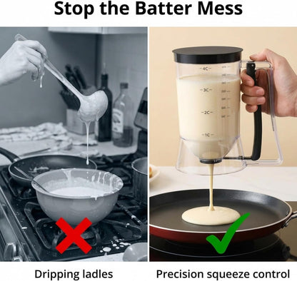 Complete Pancake & Cupcake Batter Dispenser Set - 4 Cup Capacity with Silicone Spatula, Basting Brush & Egg Rings - BPA Free All-In-One Breakfast & Baking Kitchen Tool for Home Cooking