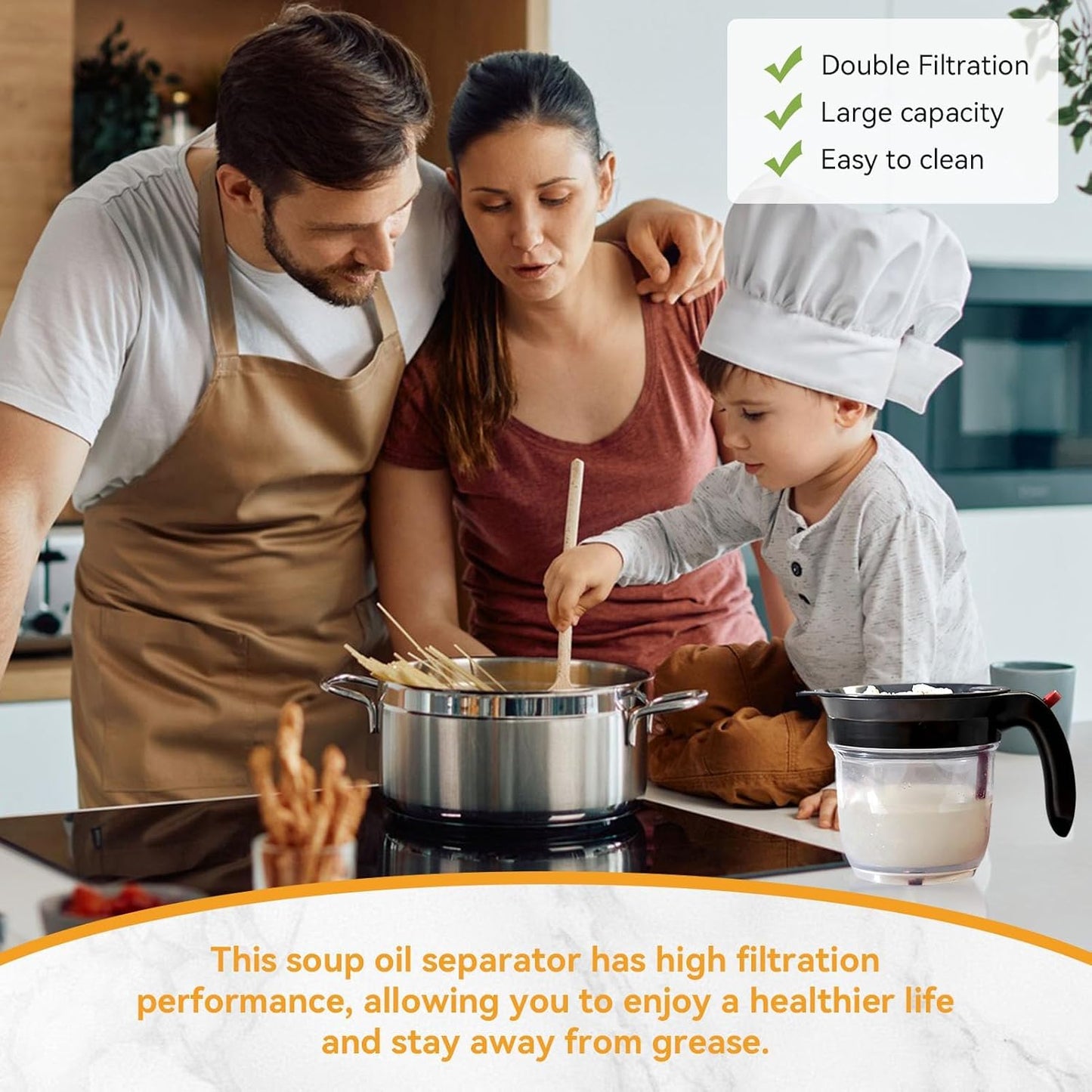 3 in 1 Fat Separator with Bottom Release, Gravy Fat Separator for Cooking, Kitchen Fat Strainer Separator Soup Oil Separator Measuring Cup for Gravy Soup Stew Sauce