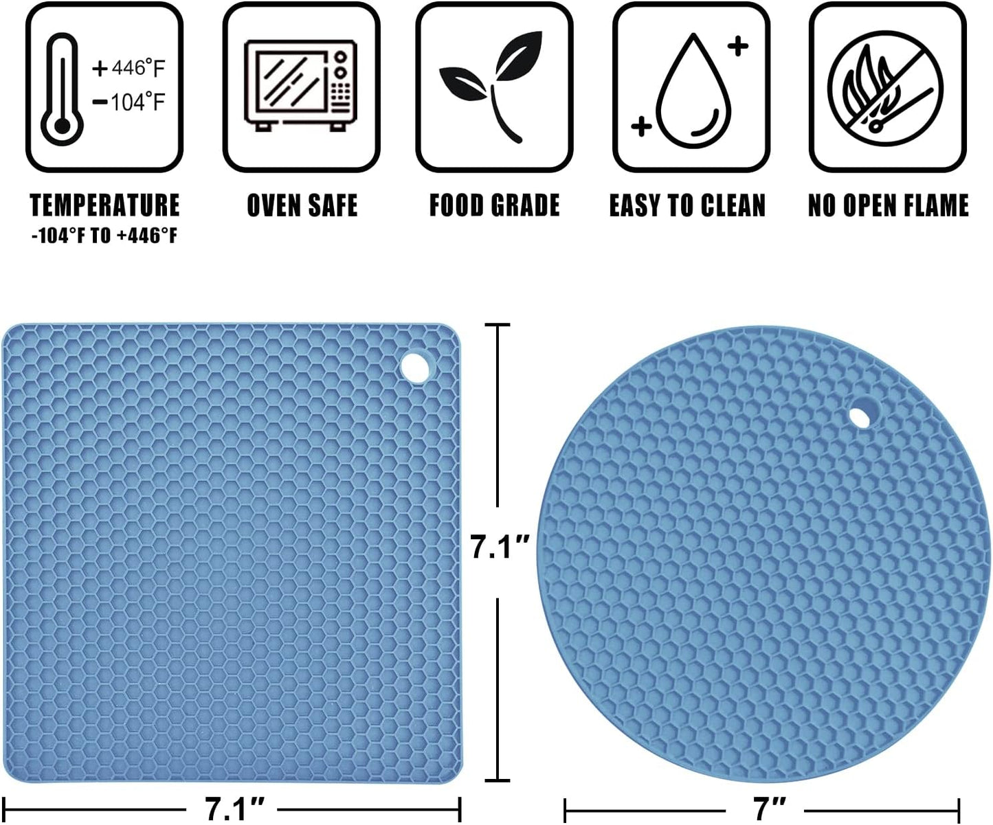 Walfos Silicone Trivet Mats - 4 Heat Resistant Pot Holders, Multipurpose Non-Slip Hot Pads for Kitchen Potholders, Hot Dishers, Jar Opener, Spoon Holder, Food Grade Silicone & BPA Free (Black)