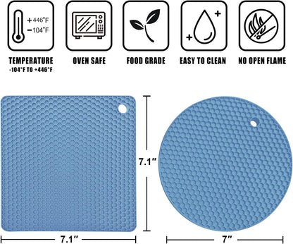 Walfos Silicone Trivet Mats - 4 Heat Resistant Pot Holders, Multipurpose Non-Slip Hot Pads for Kitchen Potholders, Hot Dishers, Jar Opener, Spoon Holder, Food Grade Silicone & BPA Free (Black)