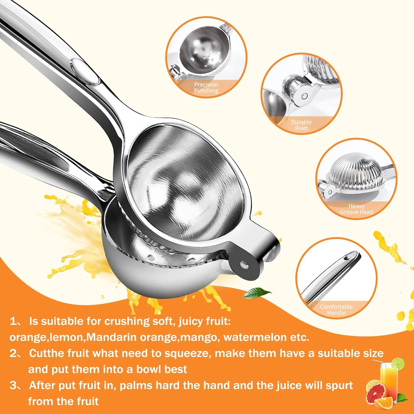 GIUOIDUOPremium Lemon Squeezer, Large Heavy Duty Handhelp Juicer for LemonSqueezer, Stainless Steel Hand Press Citrus Juicer, Lime Squeezer Bar Tool, Manual Citrus Press