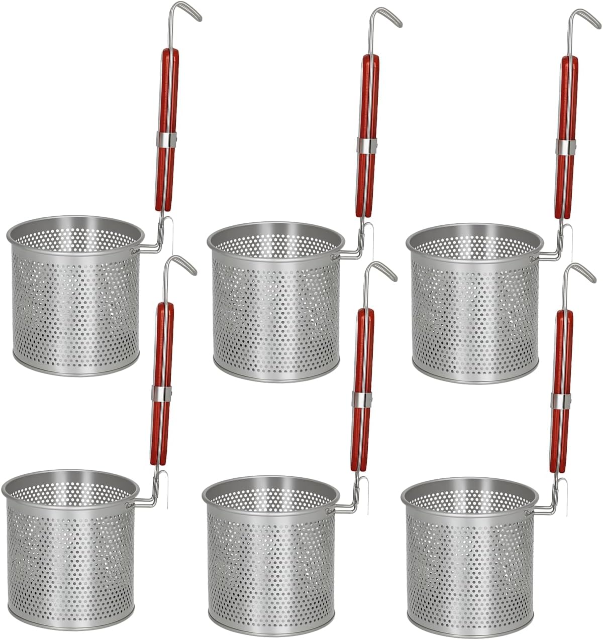 Mesh Pasta Basket Food Strainer Insert For Pot, Colander with Round Wooden Handle Stainless Steel Mesh Spider Strainer for Pasta Noodles Dumpling Vegetable