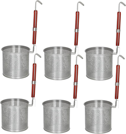 Mesh Pasta Basket Food Strainer Insert For Pot, Colander with Round Wooden Handle Stainless Steel Mesh Spider Strainer for Pasta Noodles Dumpling Vegetable