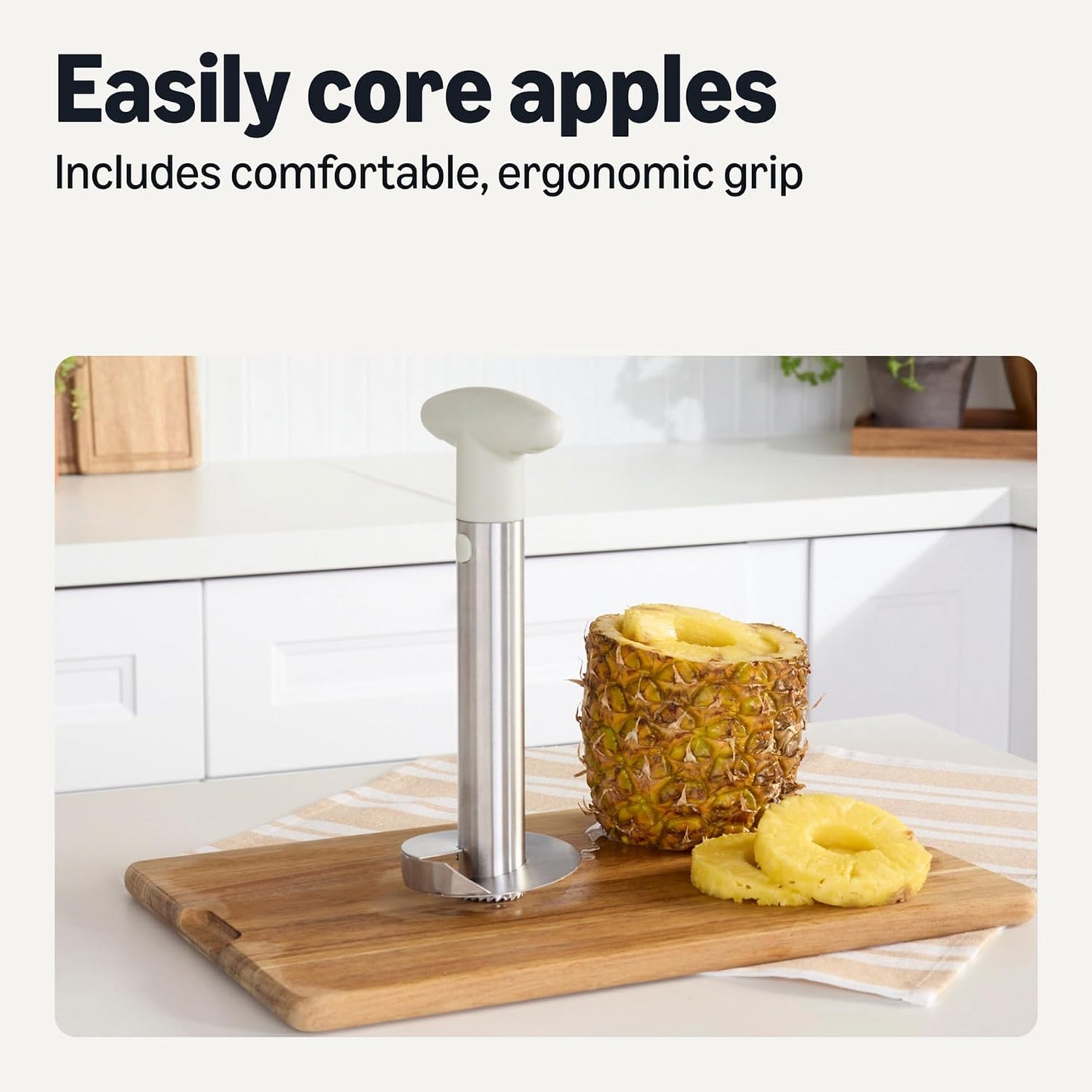 Amazon Basics Pineapple Corer and Slicer and Apple Corer, 2-Piece Set, Dishwasher-Safe, Linen Gray