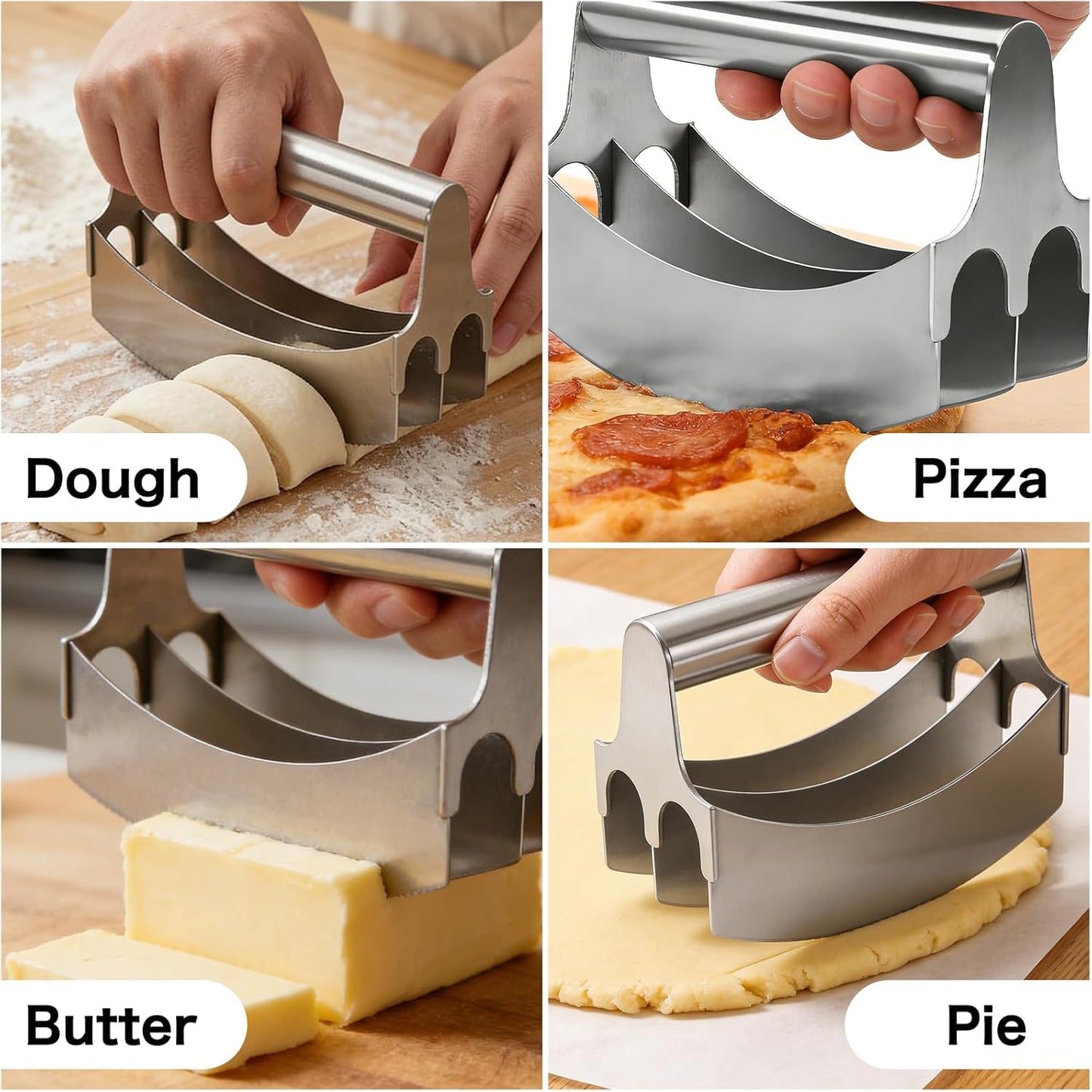 Professional 3-Blade Dough Cutter Bench Scraper | Non-Stick Baking Tools for Pasta Making Home Bakery| Stainless Steel Food Scraper Pastry Blender Kitchen Gadgets