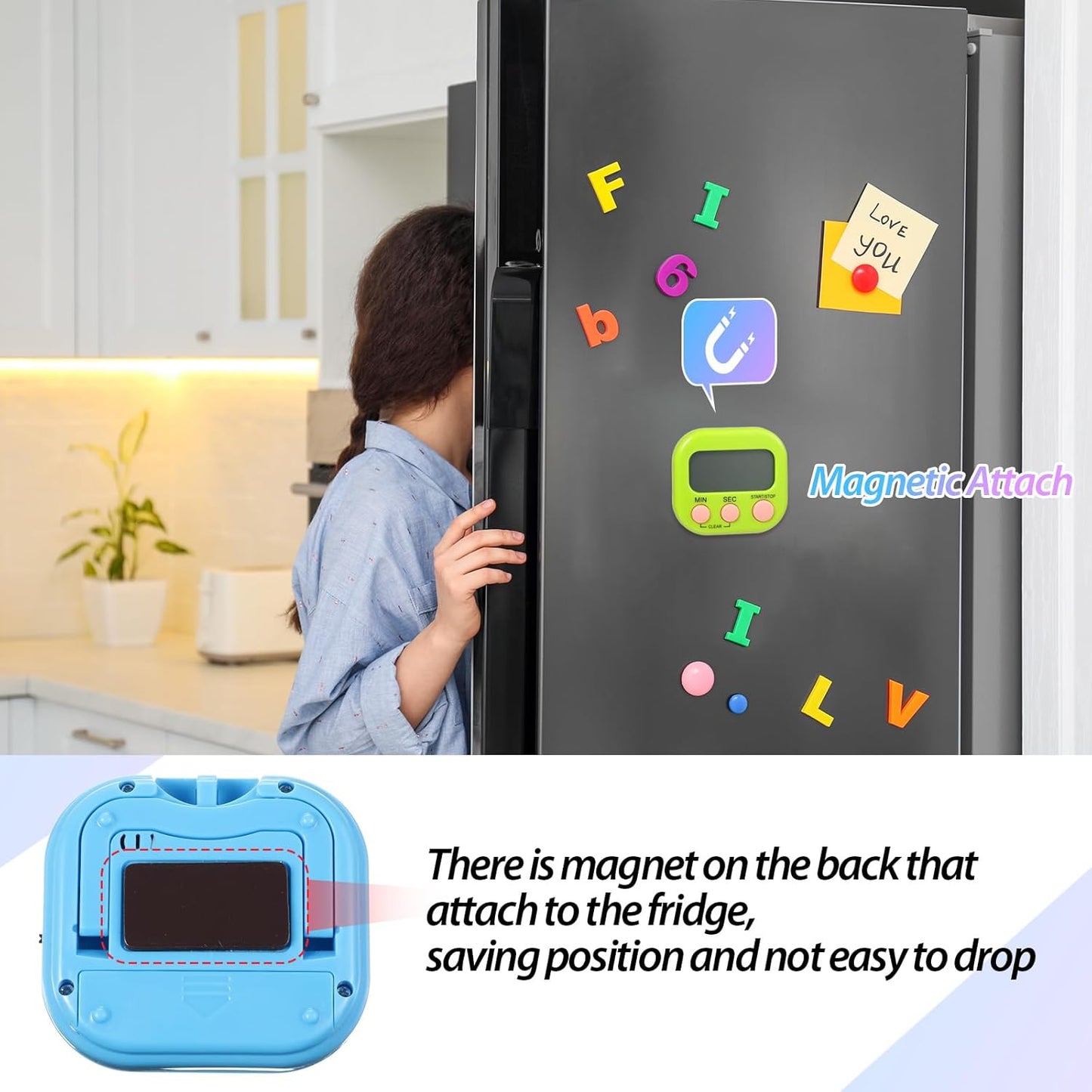 Weewooday 24 Pcs Small Digital Kitchen Timer Magnetic Back and Switch Minute Second Count up Countdown Big LCD Display Loud Alarm for Teacher Cooking Baking (Colorful)