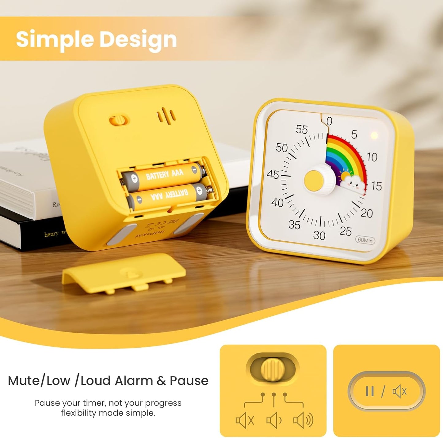 Visual Timer for Kids with Pause Function, 60 Minute Countdown Timer for Kids Desk Study, Teaching, Kitchen Cooking, Office Meetings, Time Management for ADHD (White)