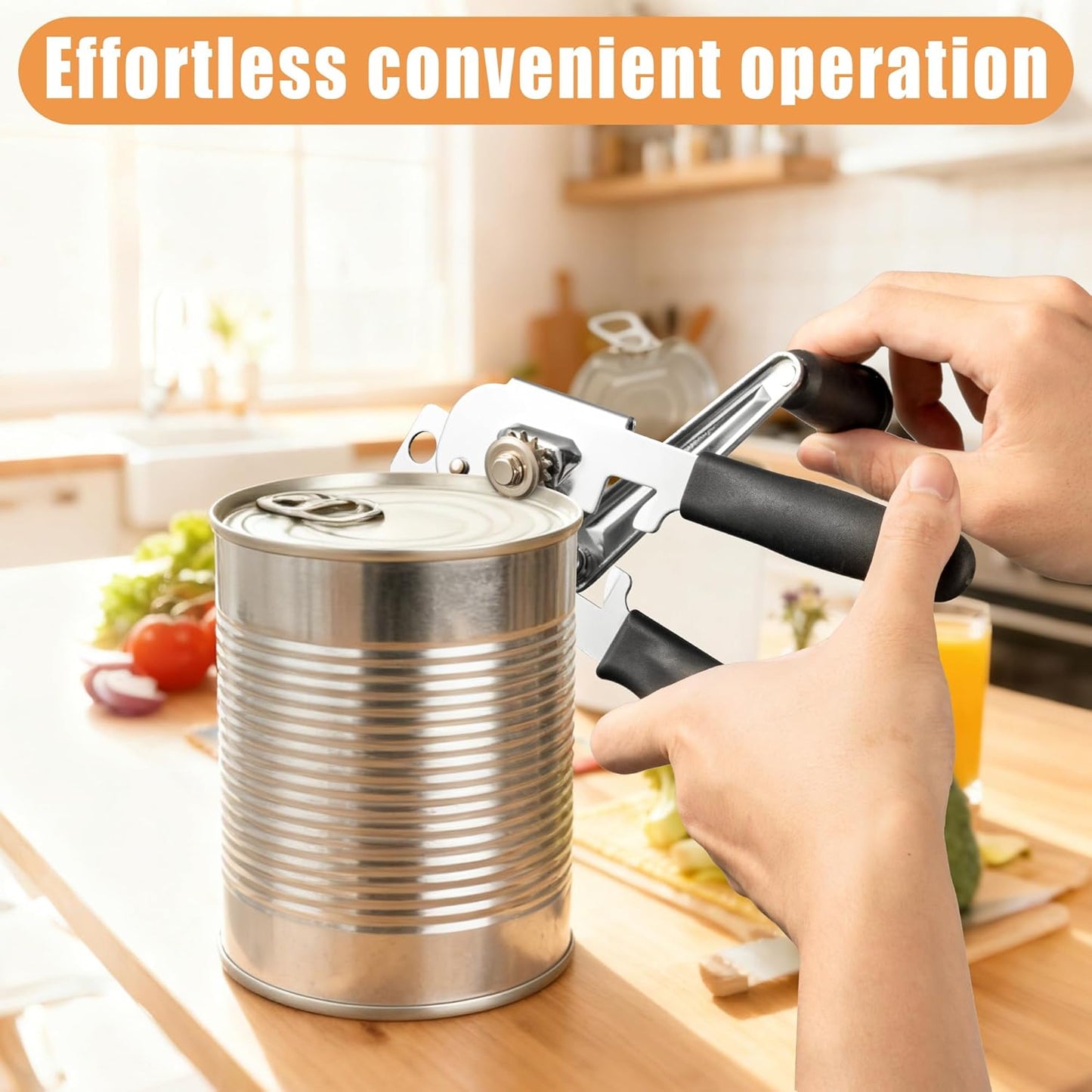 Manual Can Opener - Kitchen Heavy Duty Hand Can Opener with Easy Turn Smooth Edge Knob & Comfort Grip for Commercial & Home Use, Sharp Steel Cutting Wheel Multifunction Bottles Opener