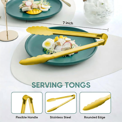 12 Pieces Buffet Tongs 7'' Serving Tongs Heavy Duty Stainless steel Kitchen and BBQ Utility Tong (Silver, 7inch)