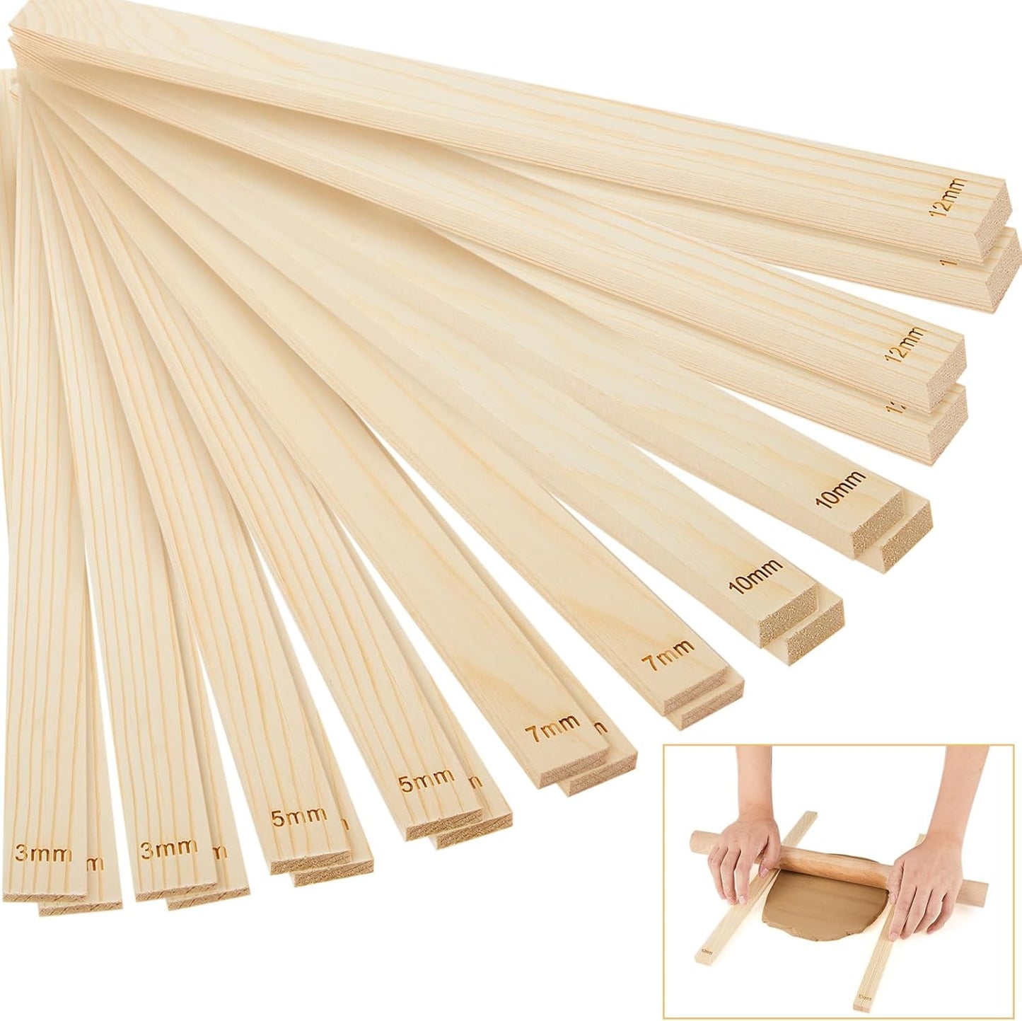 Sasylvia 10 Pcs Pottery Rolling Pin Guides Wood Teaching Rolling Mud Stick Guide Set Polymer Clay Depth Guide Pottery Tools Clay Mudboard Tools (5 Size,Wood Color)