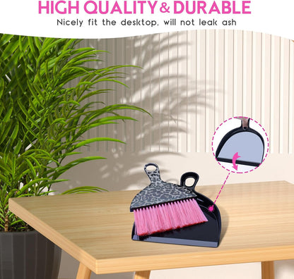 THINKLEARN 2PCS Small Broom and Dustpan Set, Mini Dust Pan and Brush, Hand Whisk for Pets, Kids, Desk, Home, Camping, Green Cleaning Supplies