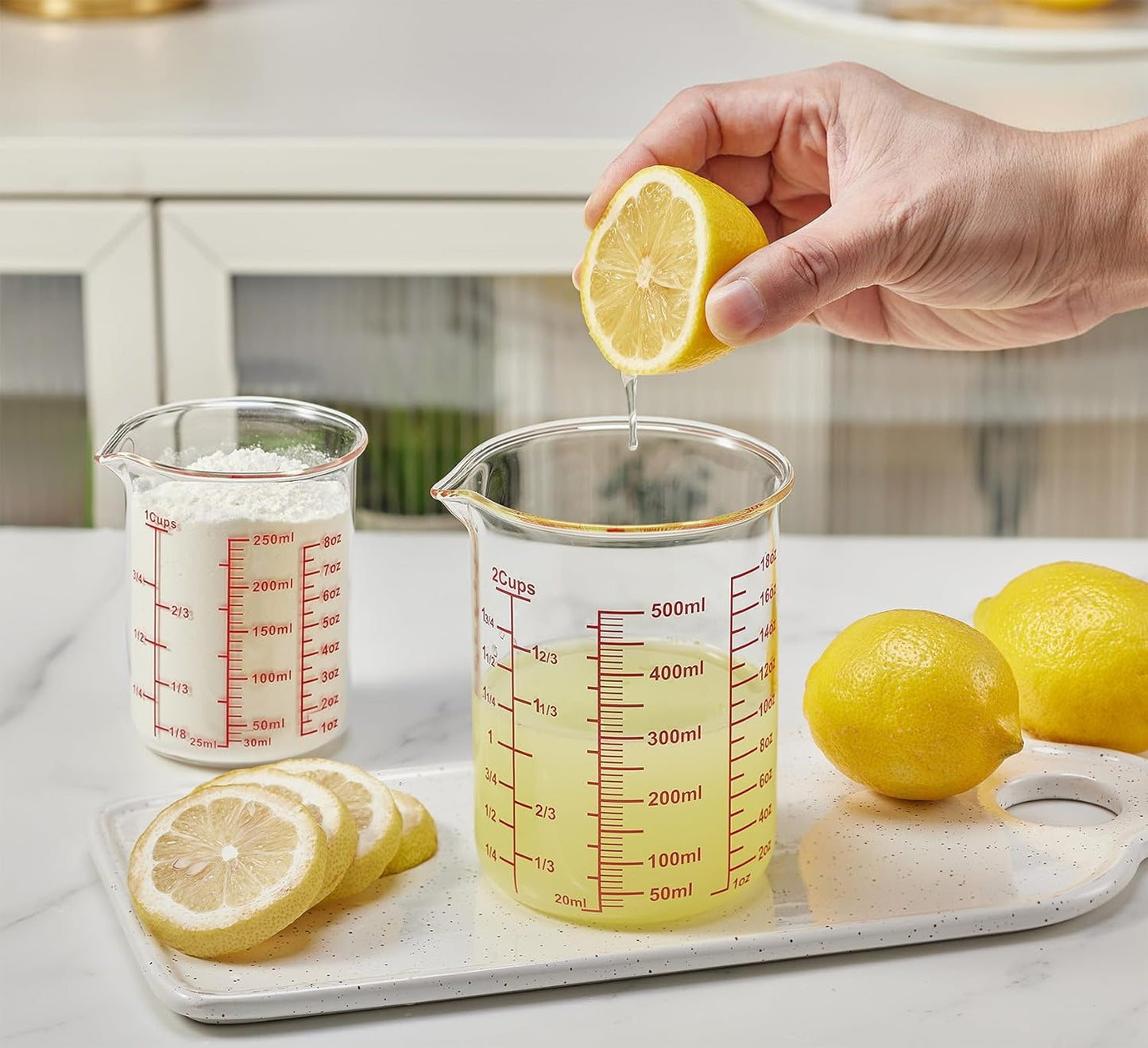 High Borosilicate Glass Measuring Cup-V-Shaped Spout，Glass Measuring Beaker for Kitchen or Restaurant, Easy to Read, 60 ML (2 Oz)-Pack of 2