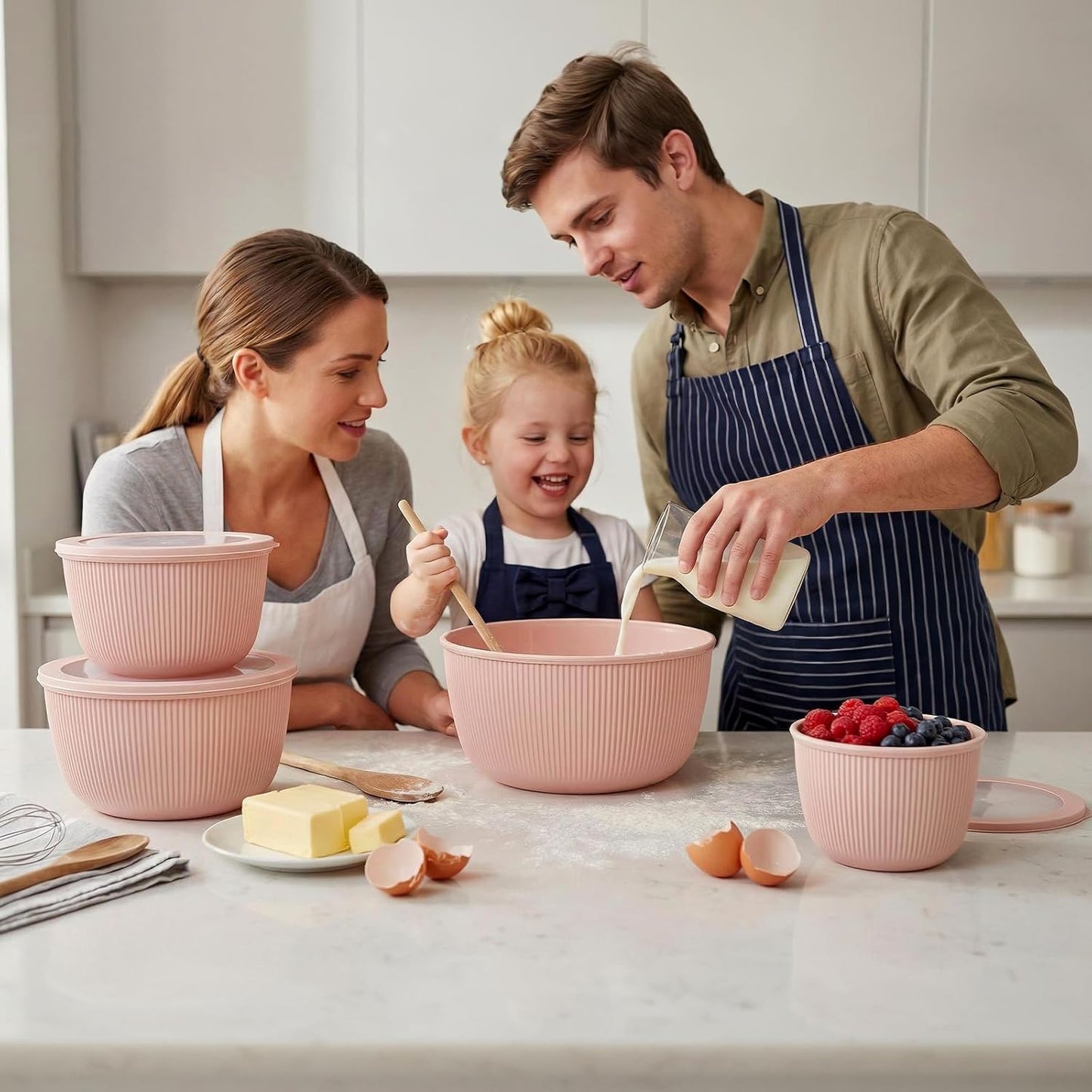 BoxedHome Mixing Bowls with Lids - 8 Piece Plastic Nesting Bowls Set includes 4 Prep Bowls and 4 Lids, Microwave and Dishwasher Safe, Green