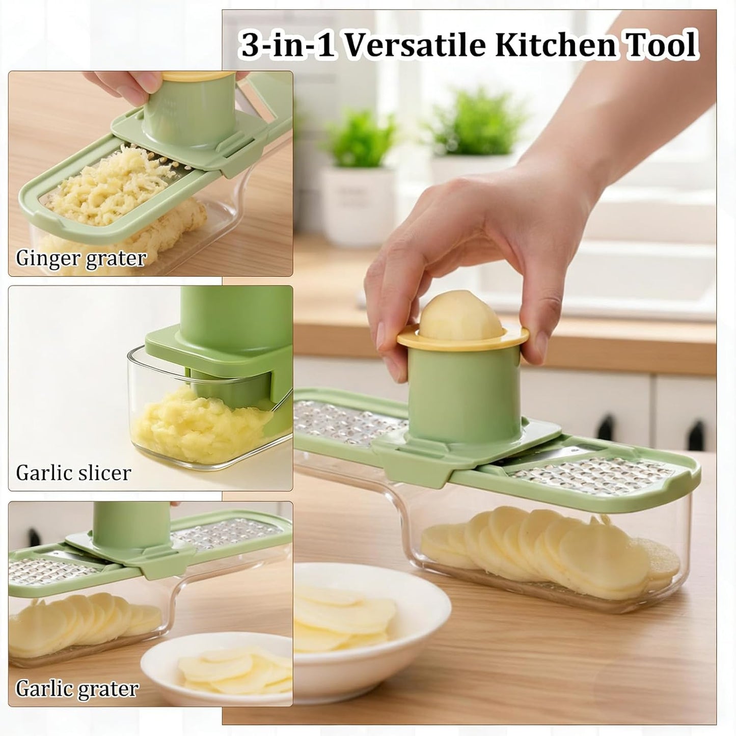 2 PCS Ginger Grater, Ginger Garlic Grater with Handle, Multifunction Zester Grater Tool, Grater Zester for Ginger and Nutmeg, Grinder for Kitchen Use, White and Green Color Options
