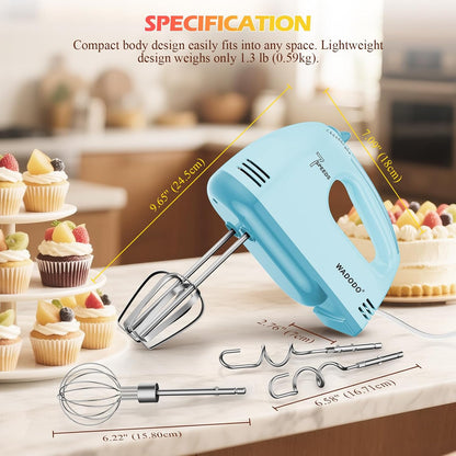 WADODO 7-Speed Electric Hand Mixer – Portable Food Mixer Kitchen Mixer with 304 *(1x Whisk, 2x Beater, 2x Dough hook) for Baking Cakes, Cream, Cookies, Light Pink
