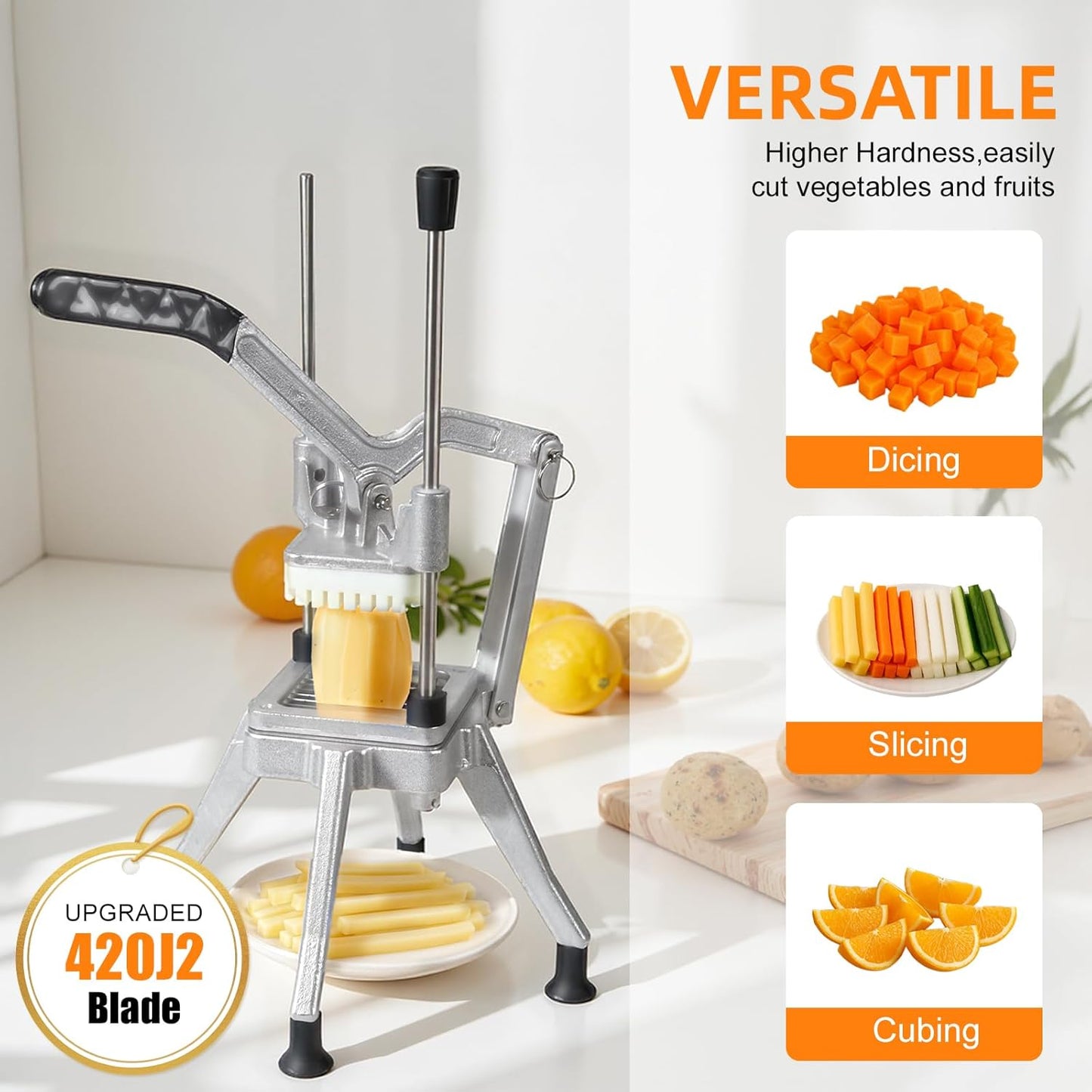 Commercial Vegetable Fruit Chopper, Heavy Duty Professional Food Dicer with 1/4" Blade, French Fry Cutter, Fruit Slicer for Restaurants & Home Kitchen