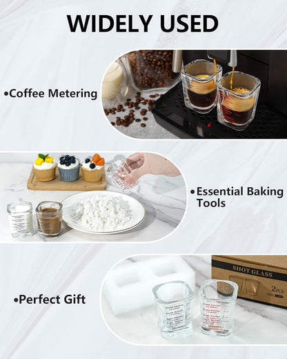 SAIAOKJ Shot Glasses Measuring Cup Set 2PACK Espresso Shot Glasses Liquid Heavy Glass 26-Incremental Measurement 1 OZ, 2 TBS, 6 TSP, 30 ML Kitchen Tools (Red)