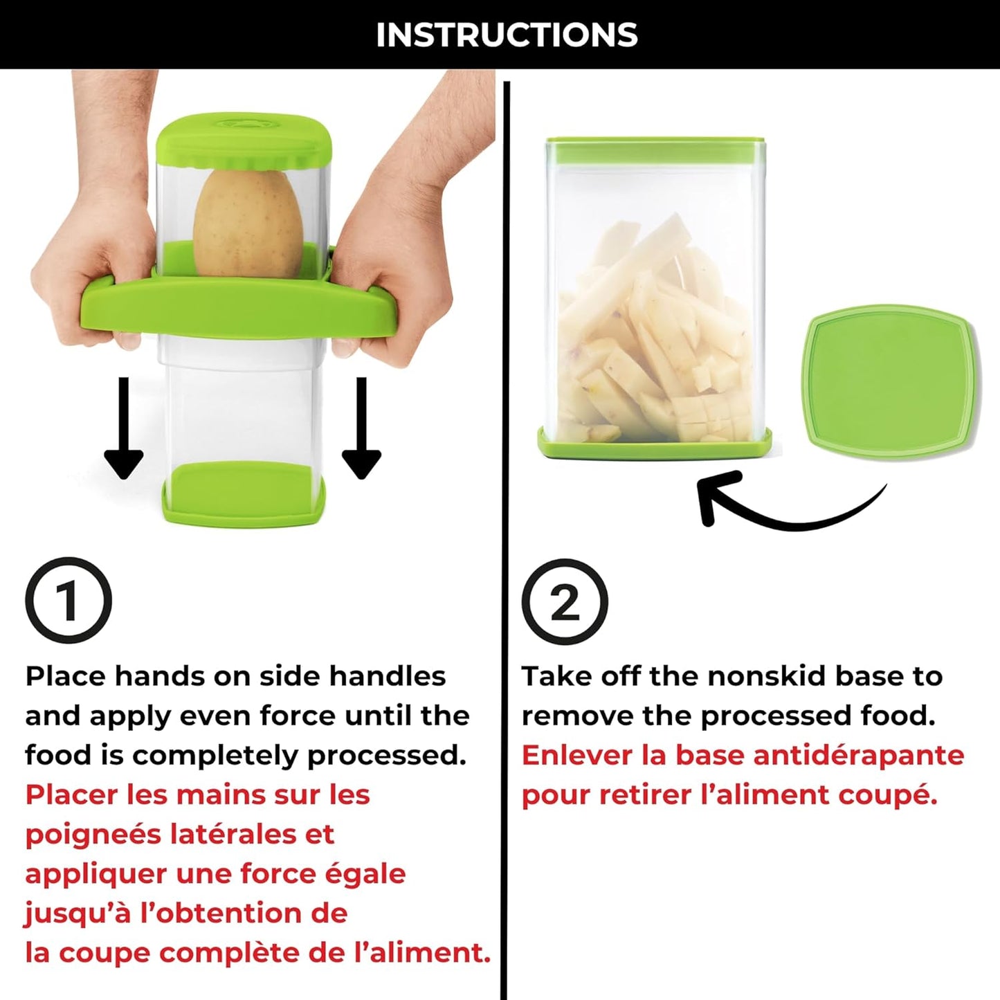 Starfrit Easy Fries Fry Cutter - Perfect Homemade French Fries, Handles for Leverage, Large Cutting Surface, Nonskid Base for Stability