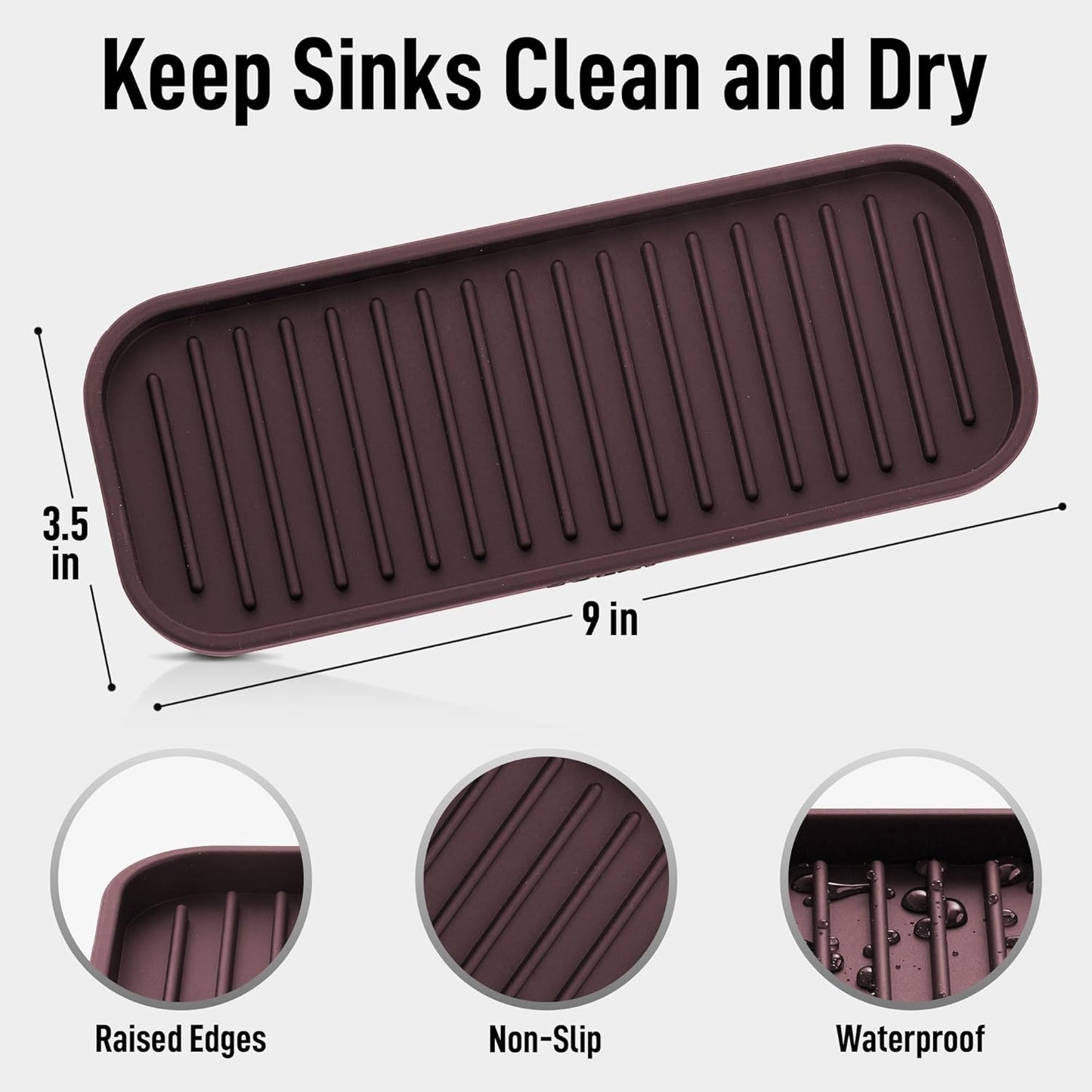 Zulay Kitchen (9x3.5in Sponge Holder for Kitchen Sink - Flexible Heavy-duty Multipurpose Sink Caddy - Counter Organizer for Kitchen, Bathroom, Makeup, Trinkets & More! (Grey)
