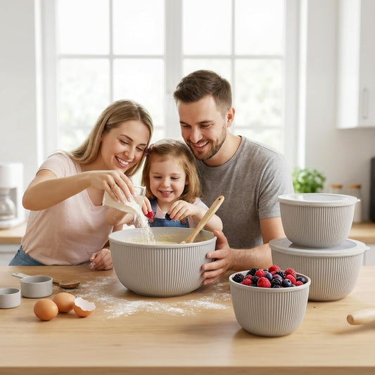 BoxedHome Mixing Bowls with Lids - 8 Piece Plastic Nesting Bowls Set includes 4 Prep Bowls and 4 Lids, Microwave and Dishwasher Safe, Green