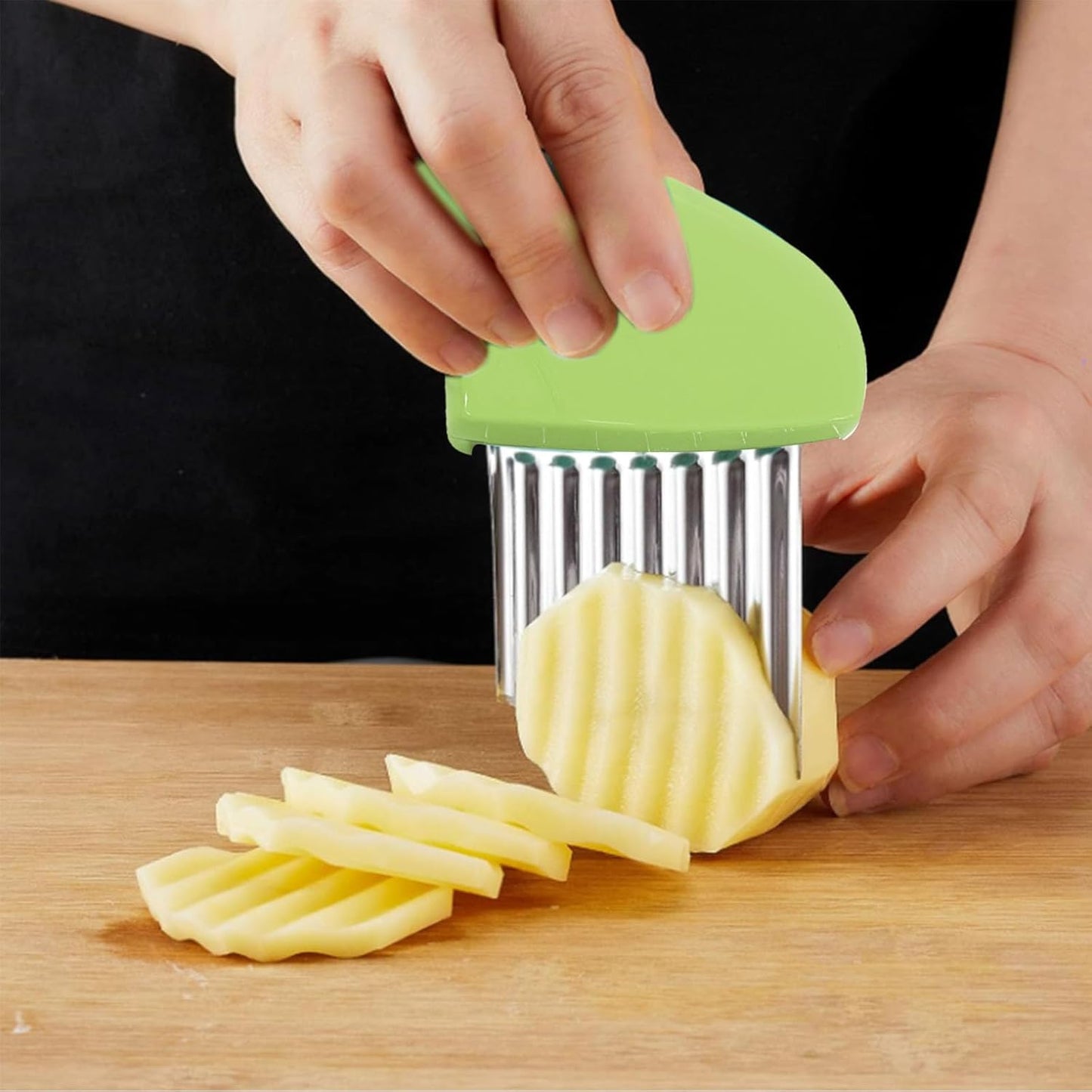 Crinkle Cutter for Veggies & Potatoes - Heavy Duty Stainless Steel Wave Knife & French Fry Slicer Crinkle Cutting Tools with Comfortable Handles for Carrots, Onions, and Fruits
