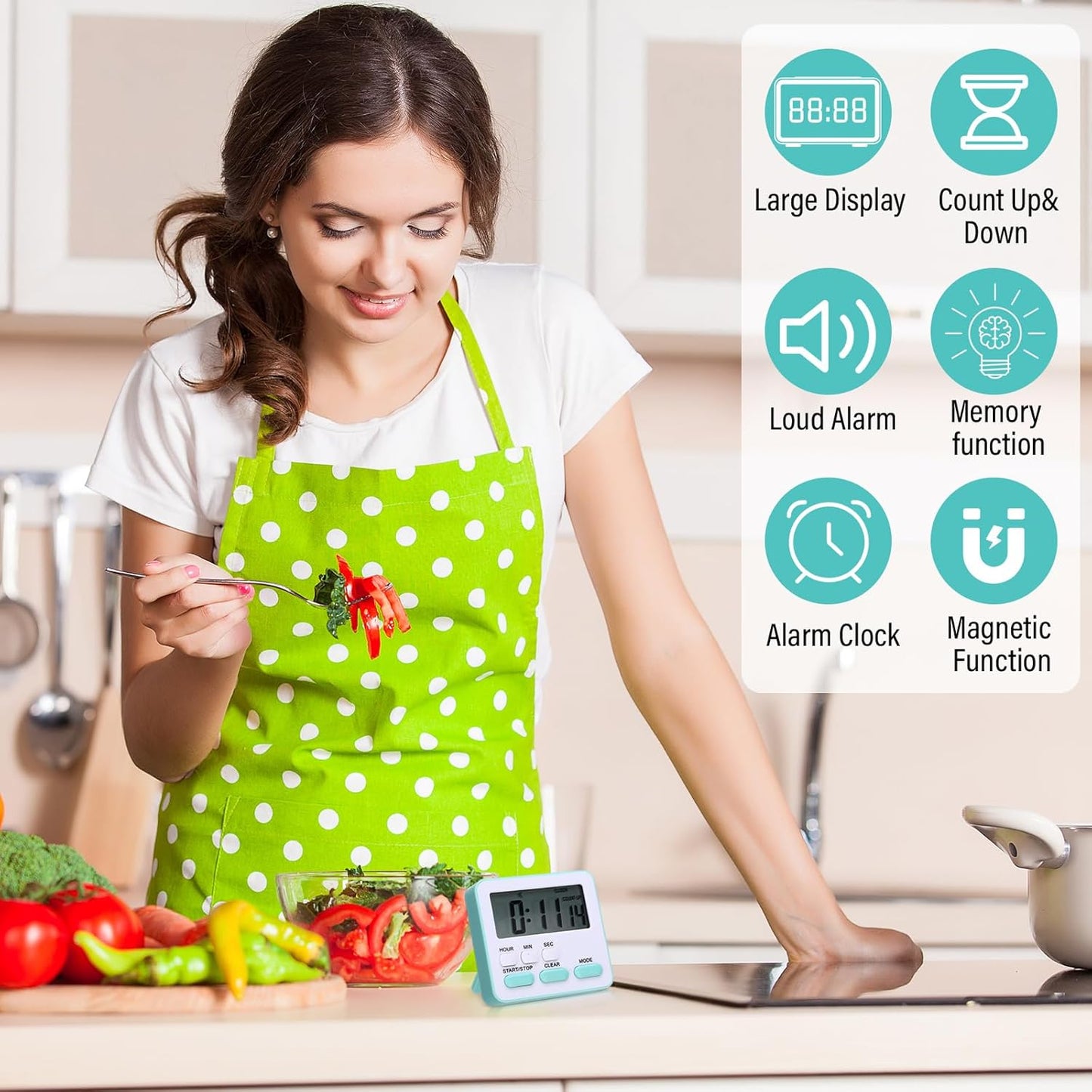 Leumoi 2 Pcs Digital Kitchen Timer 24 Hour Clock and Alarm Function Timer On/Off Switch Minute Second Count up Countdown Loud Alarm for Exercise Cook Baking(White)