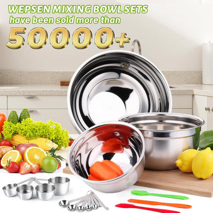 WEPSEN 5-Speed Electric Hand Mixer, 4 Large Mixing Bowls Set, Handheld Mixers with Whisks Beater, Stainless Steel Metal Nesting Bowl Measuring Cups Spoons Kitchen Cake Blender for Baking Supplies