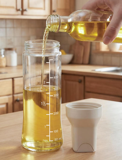 NiHome 500ml Glass Salad Dressing Shaker Bottle, Wire Whisk Ball for Powerful Mixing, Auto-Seal Spout, Dual Measurement, Dishwasher Safe Dressing Container
