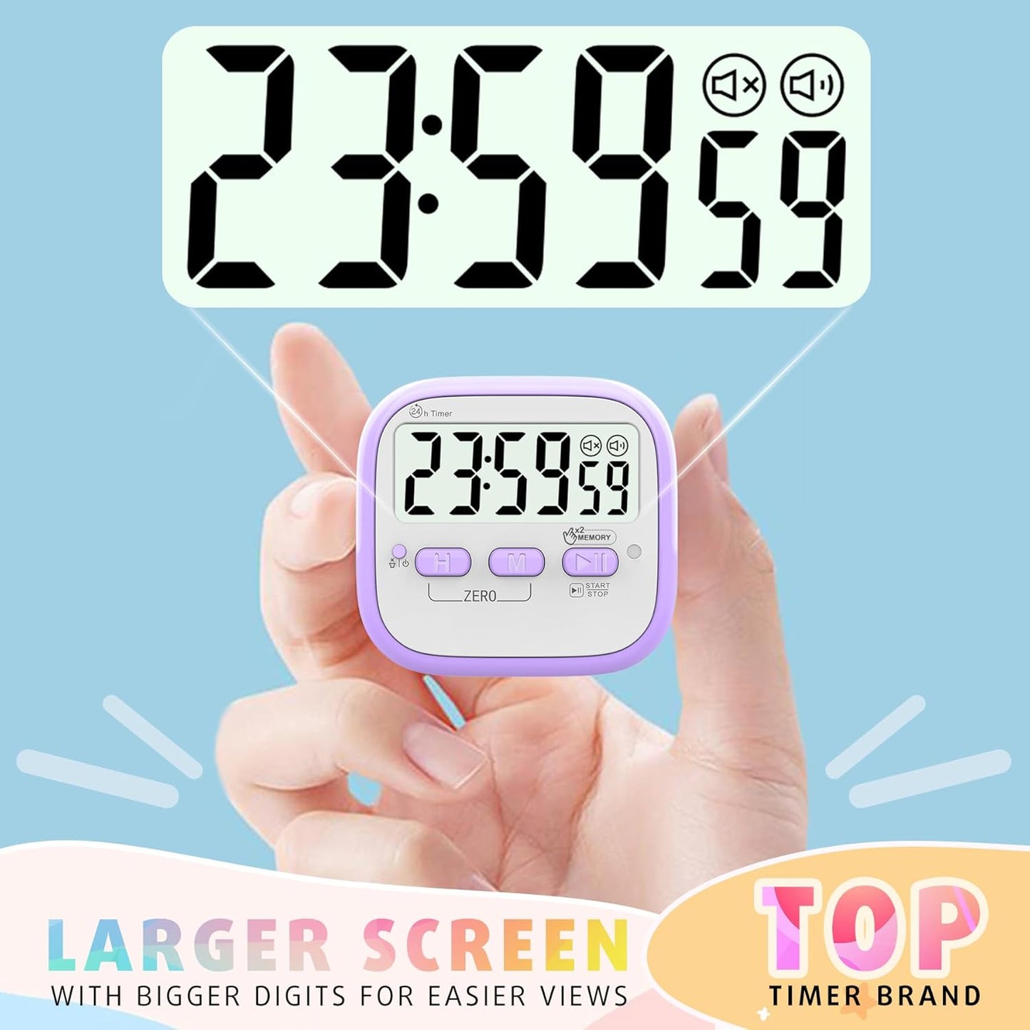 Antonki 2 Pack Classroom Timers for Kids Teachers, Magnetic Countdown Digital Kitchen Timer for Cooking, Study, Exercise, Games, Time Mangement - Loud/Silent Mode - Battery Included