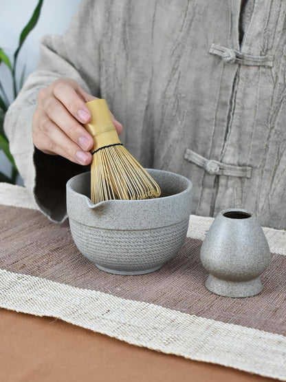 Artcome 4 Pcs Complete Matcha Ceremony Kit - Japanese Bowl With Pouring Spout, Whisk, Holder, Scoop - Tea Set for Making Usucha, Koicha and Latte (Green)