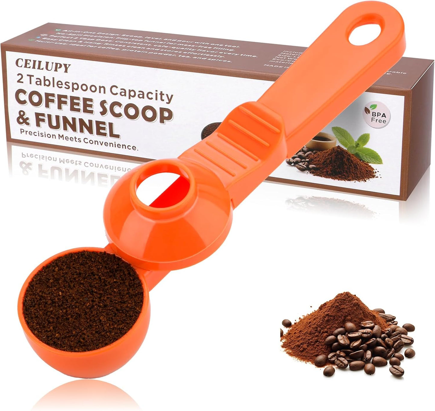 2-in-1 Coffee Scoop with Funnel, 2 Teaspoon Measuring Spoon for Reusable K Cups, Ground Coffee, Protein Powder & Tea, Mess-Free Plastic Design (Pink)