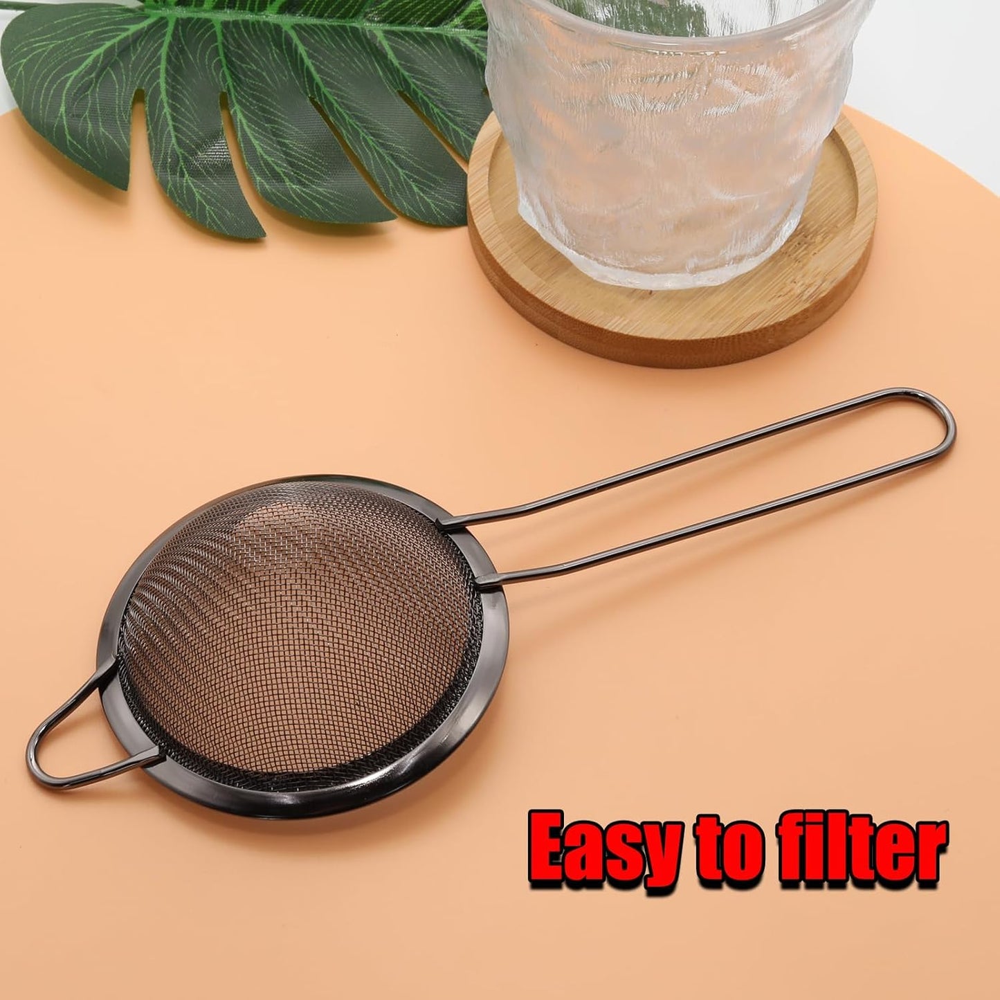 Black Fine Mesh Strainer - 304 Stainless Steel Handheld Sieve, Small Kitchen Filter for Baking, Tea & Cocktail Making(8.3inch)