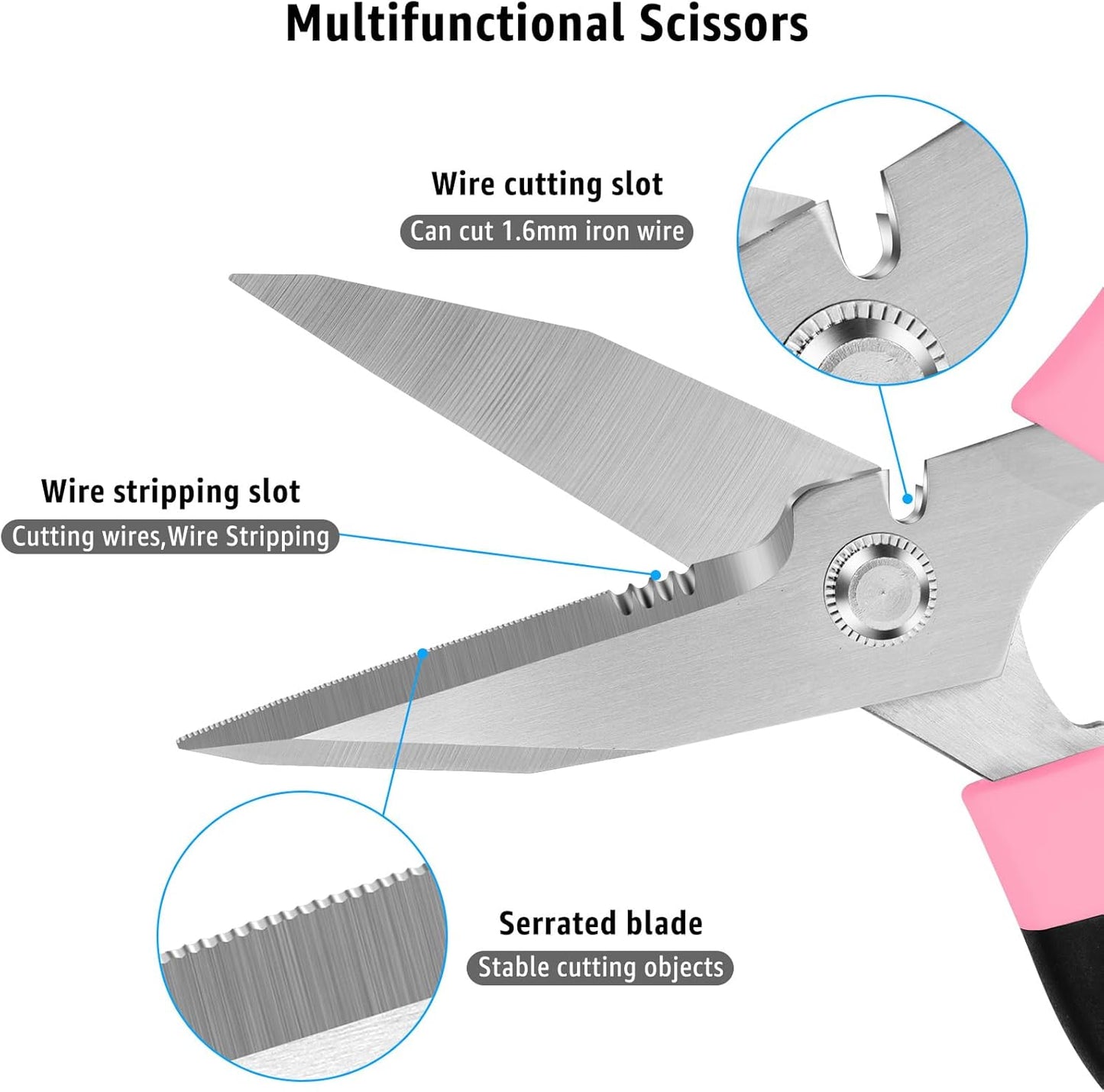 BoFuYuan Utility Scissors Heavy Duty: 8-Inch sharp Scissors All Purpose heavy duty, Serrated Blades Cut Carpet, Cardboard, Wire, Leather, Fabric, Multipurpose Shears for Kitchen, Garden, Office, Craft