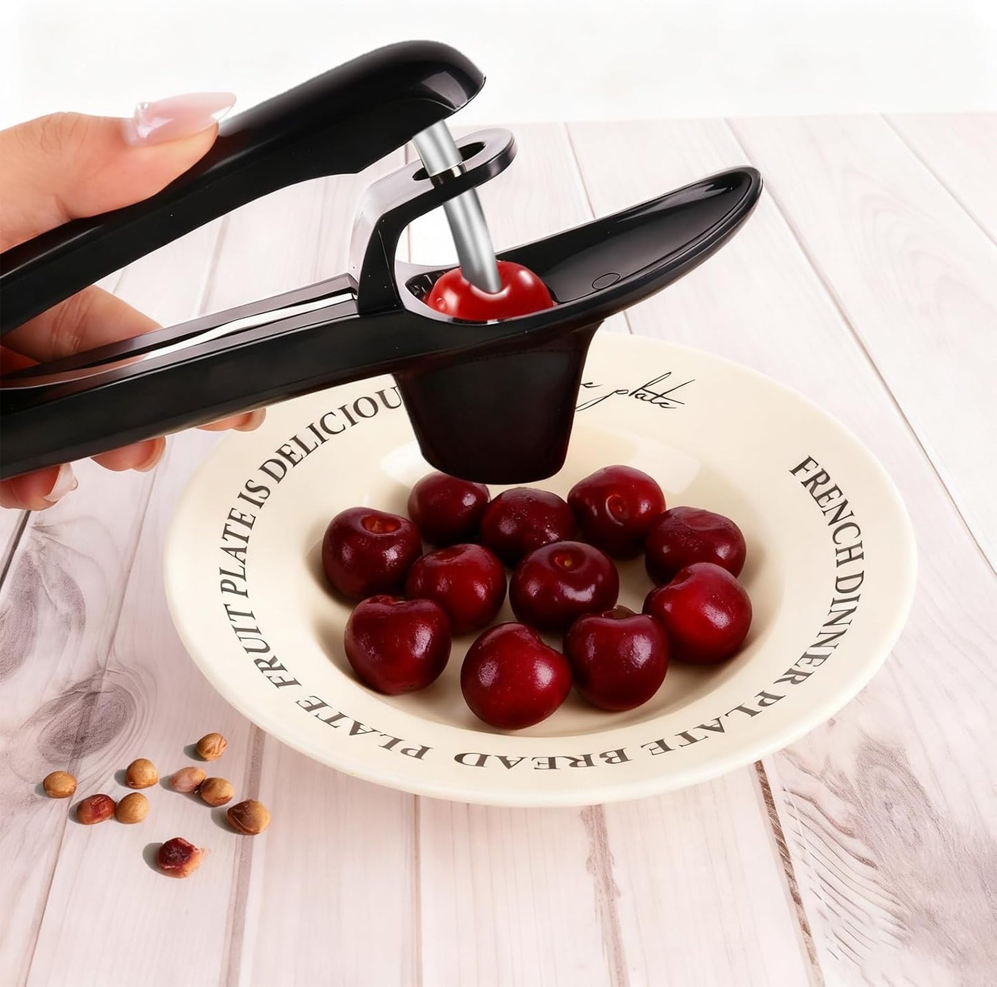 Cherry Pitter - Equipped with Stainless Steel Blade for Quick Cherry Pit Removal, Features Convenient Spring-Back Structure, Suitable for Daily Use for Home Kitchens & Dessert Making, Black