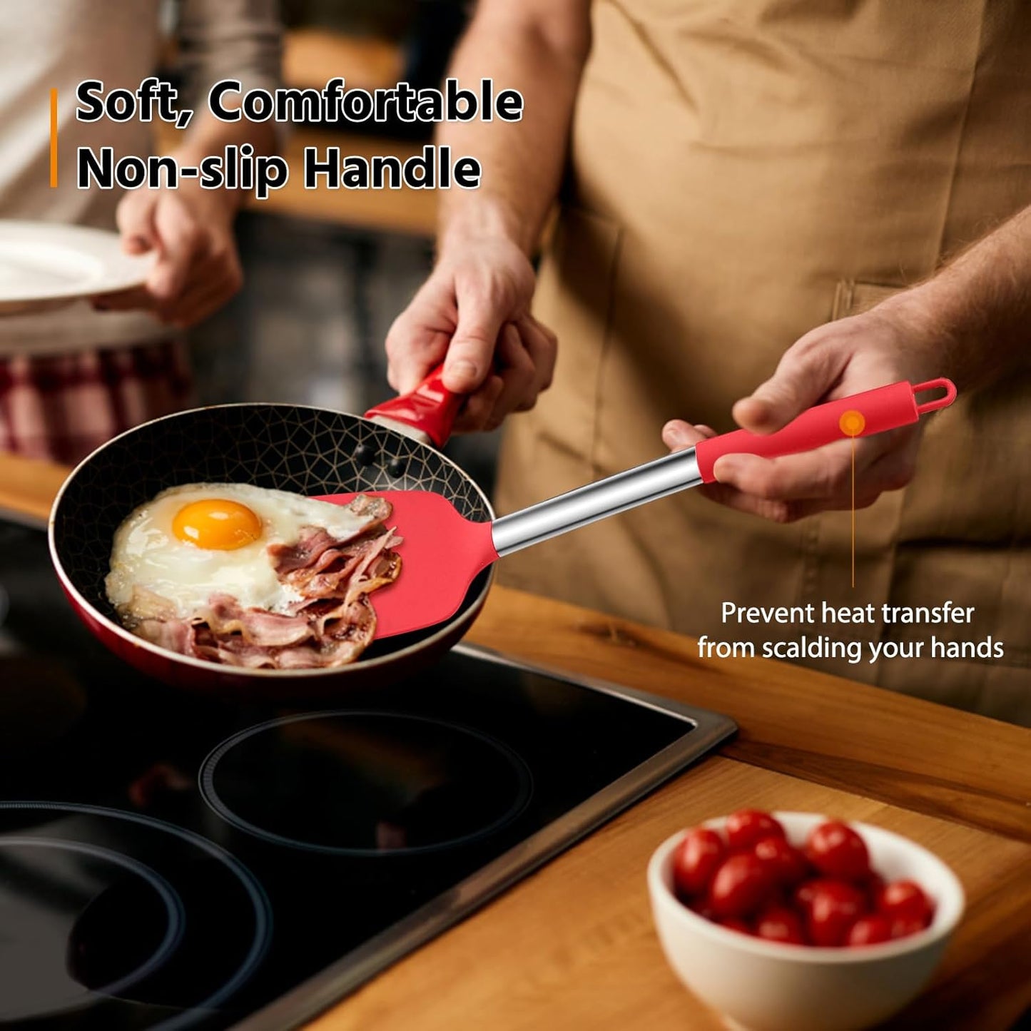 E-far Cooking Utensils Set of 4, Silicone Kitchen Utensils for Non-stick Cookware, Heat Resistant & Non-toxic Slotted Spatula Solid Spoon Turner for Flipping Mixing Serving Basting(Black)