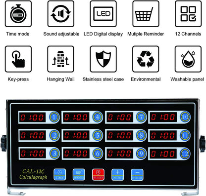 Kitchen Timers for Cooking, 8 Channel, Commercial Grade, Stainless Steel, LED Digital, Loud Alarm,