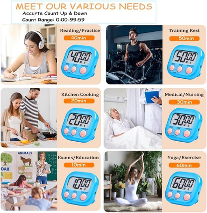 4-Piece Multi-Function Digital Timers with Visual Display for Kids, Ideal for Kitchen Cooking, Egg Timer, Classroom Use, Study, Work, and Exercise Training – Batteries Not Included