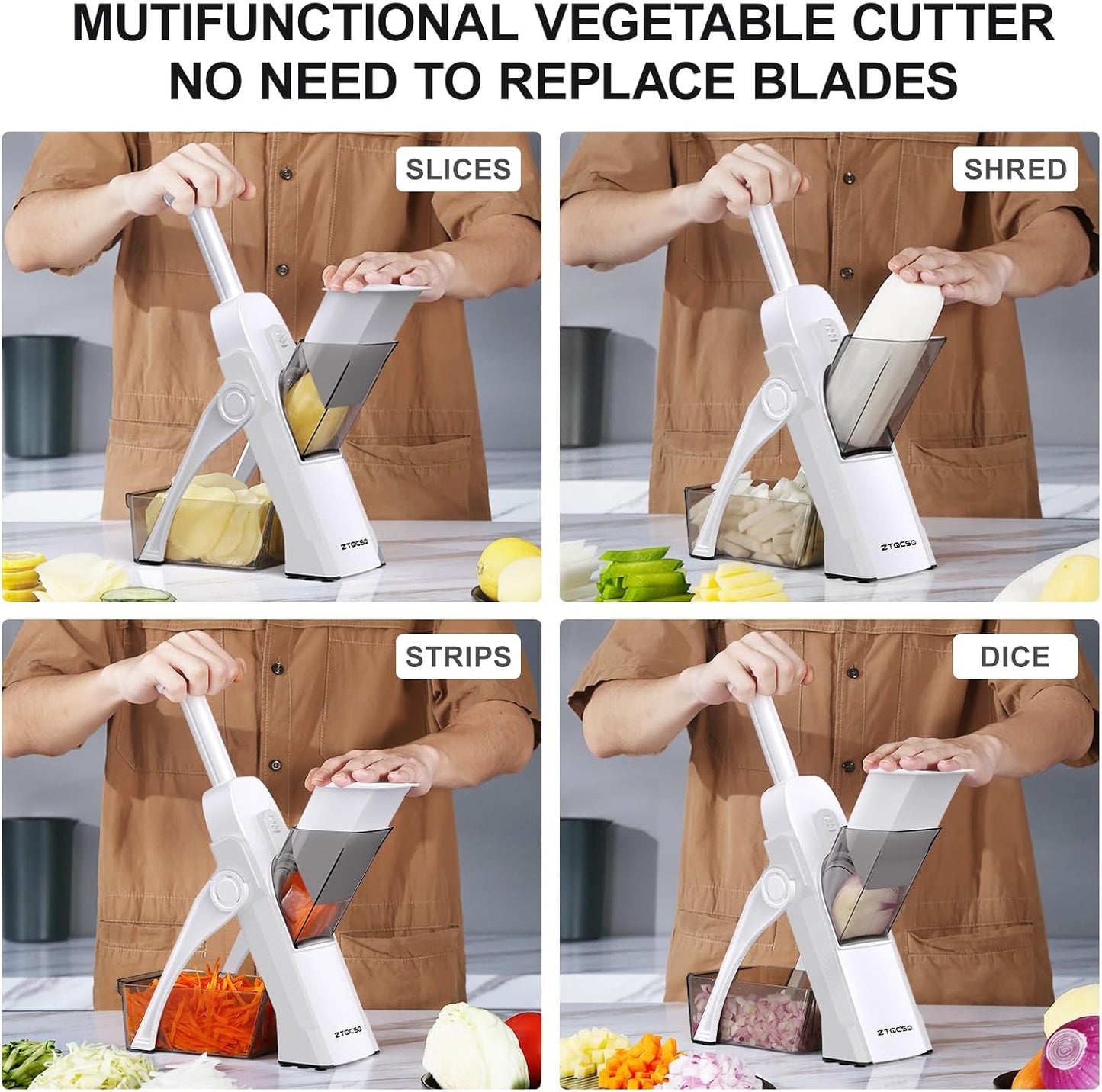 Safe Mandoline Slicer for Kitchen, Meal Prep,Potato Slicer, Adjustable/Easy to Clean/Storage, Kitchen Chopping Artifact,French Fry Cutter,Paring Knife/Cleaning Brush (only Slice, Black Knight)