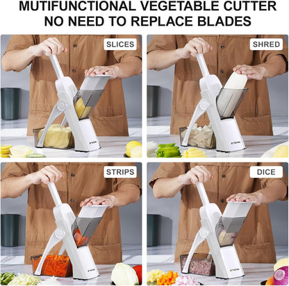 Safe Mandoline Slicer for Kitchen, Meal Prep,Potato Slicer, Adjustable/Easy to Clean/Storage, Kitchen Chopping Artifact,French Fry Cutter,Paring Knife/Cleaning Brush (only Slice, Black Knight)