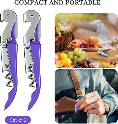 HYZ 2-Pack Wine Opener Waiter Corkscrew, Professional Wine Key for Servers, Bartender, with Foil Cutter, Manual Wine Bottle Opener Double Hinged (Black)