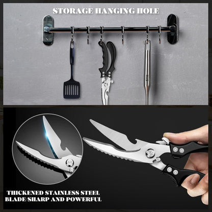 SiXingHardware-Kitchen Pro Shears-Heavy-Duty Stainless Steel Kitchen Scissors For Poultry, Meat, Herbs. Dishwasher Safe, Rust-Proof With Comfortable Grip. Ideal For Chefs And Home Cooking.