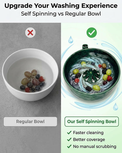 Self Spinning Berry Washing Bowl Ceramic, Automatic swirl fruit colander with drain hole, multipurpose kitchen washer for berries, fruits and vegetables (1 Pcs)
