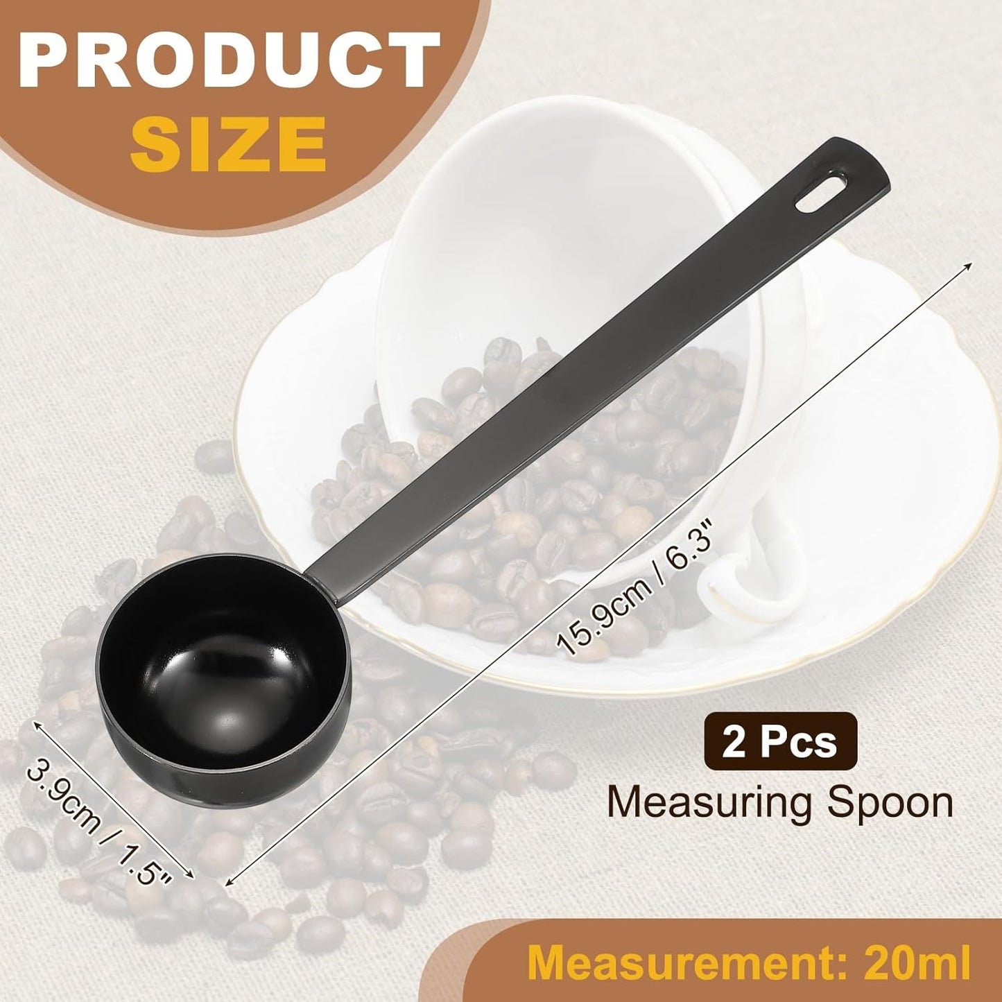 uxcell Measuring Spoon, 15ml Long Handle Table Scoop Teaspoon Coffee Scoop Spoon for Ground Coffee Tea Sugar Cooking Baking, Black