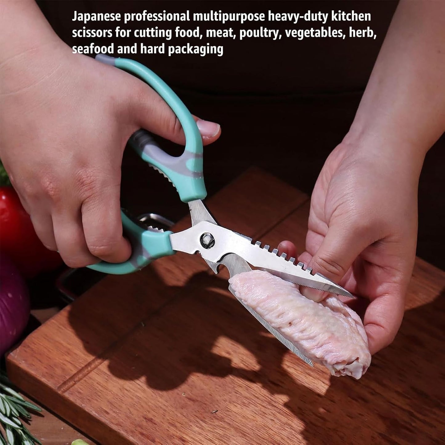 BoFuYuan Kitchen Scissors, 9-Inch Heavy Duty Multipurpose Food Cutting Shears, Detachable Dishwasher Safe, Sharp Serrated Blade, Ergonomic Non-Slip Handle for Food, Meat, Herbs, Black