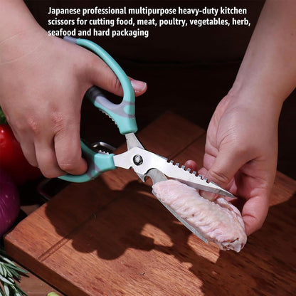 BoFuYuan Kitchen Scissors, 9-Inch Heavy Duty Multipurpose Food Cutting Shears, Detachable Dishwasher Safe, Sharp Serrated Blade, Ergonomic Non-Slip Handle for Food, Meat, Herbs, Black