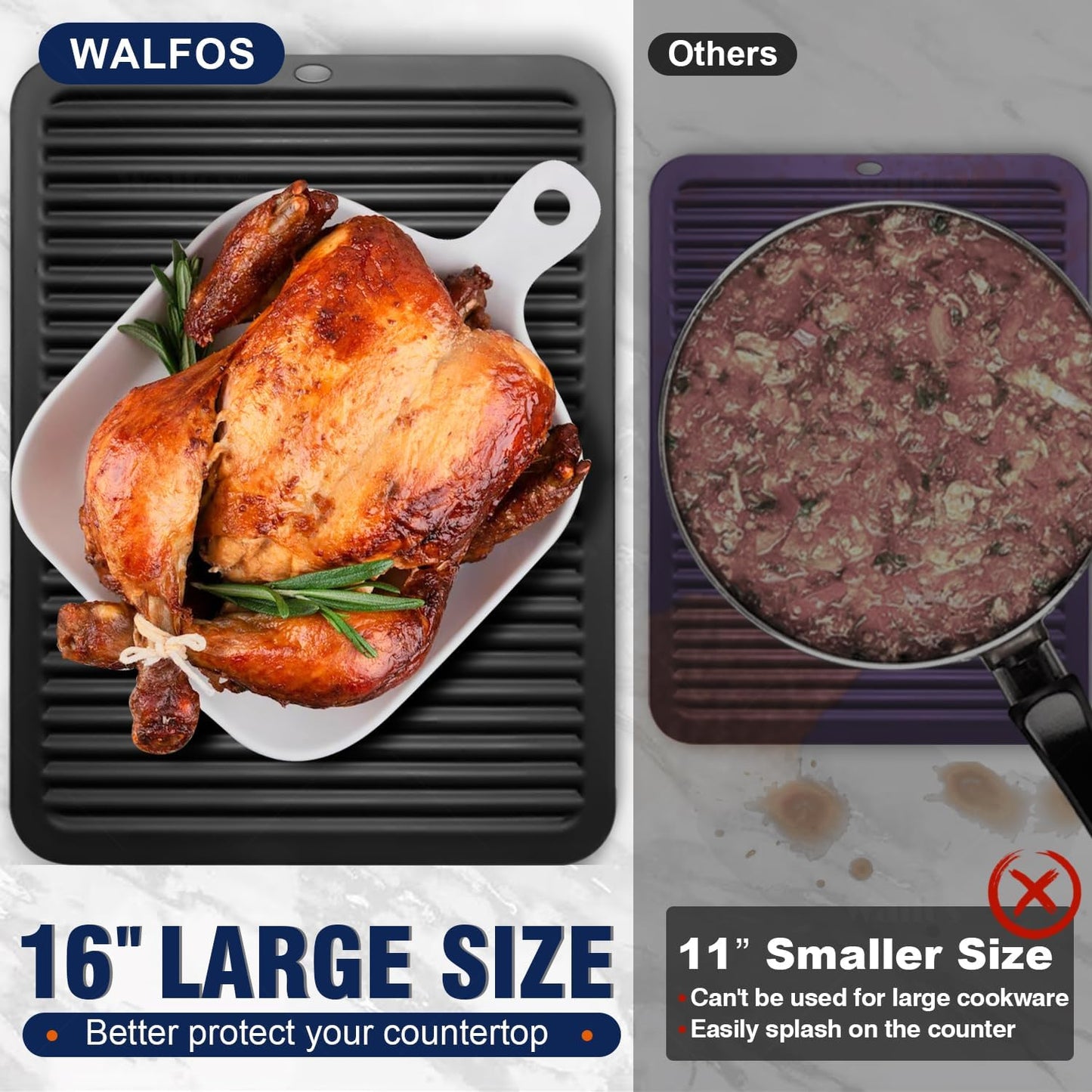 Walfos Silicone Trivet Mats - 4 Heat Resistant Pot Holders, Multipurpose Non-Slip Hot Pads for Kitchen Potholders, Hot Dishers, Jar Opener, Spoon Holder, Food Grade Silicone & BPA Free (Black)